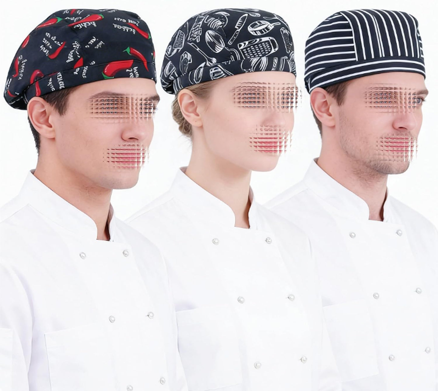 3 sombreros de chef ajustables transpirables para hombres y mujeres