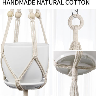 Colgador macramé para macetas 4-8pulg interiores exteriores color marfil