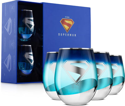 Vaso Vidrio Forma Lágrima 19oz Juego 4 Regalo Superman