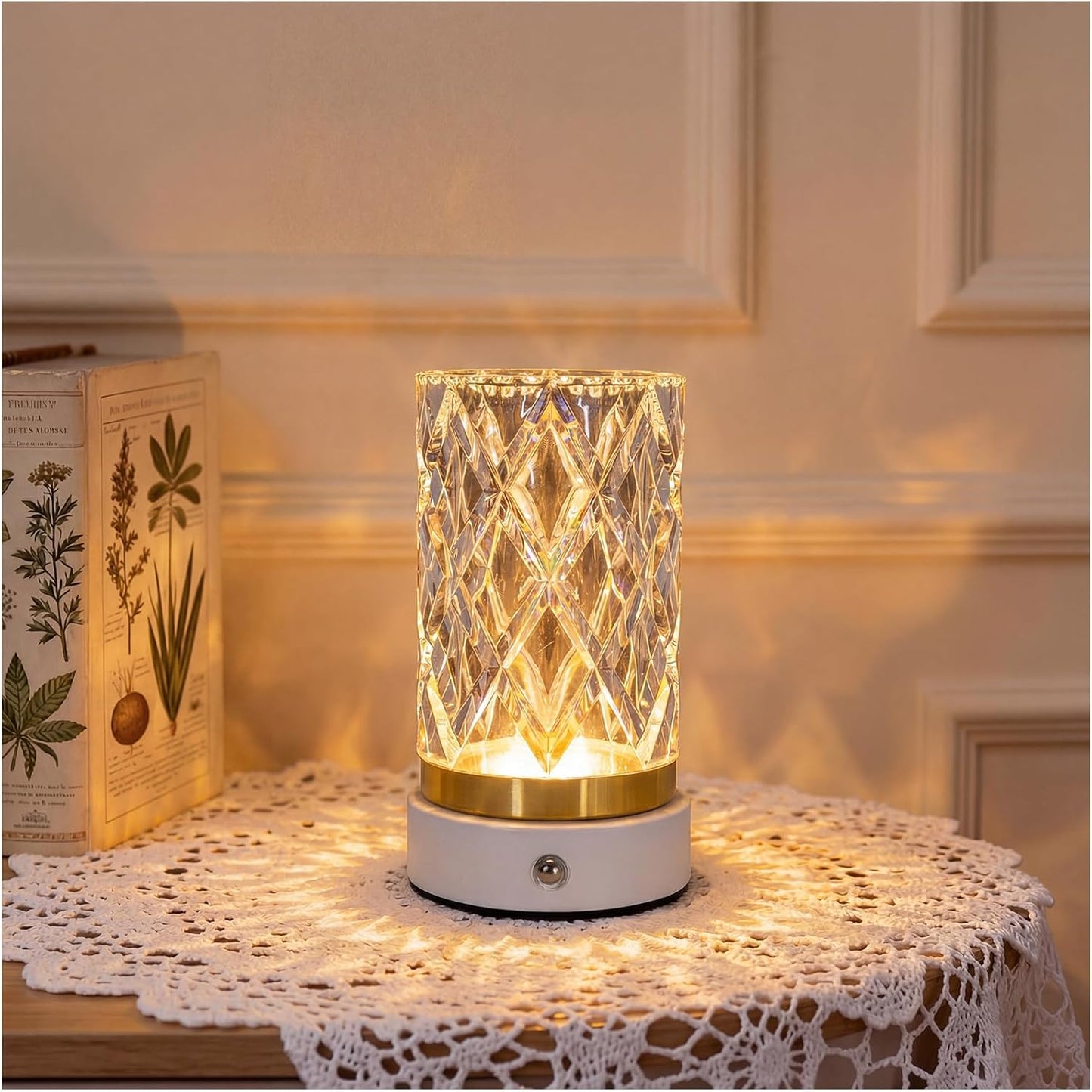 Lámpara mesa LED portátil cristal 3 colores USB