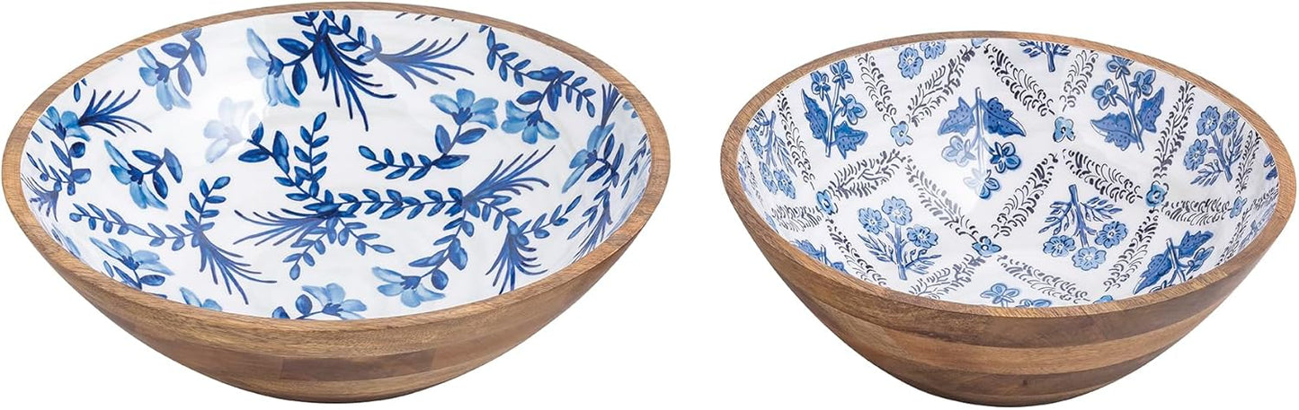 Set 2 Cuencos Esmaltados Madera Patrón Azul