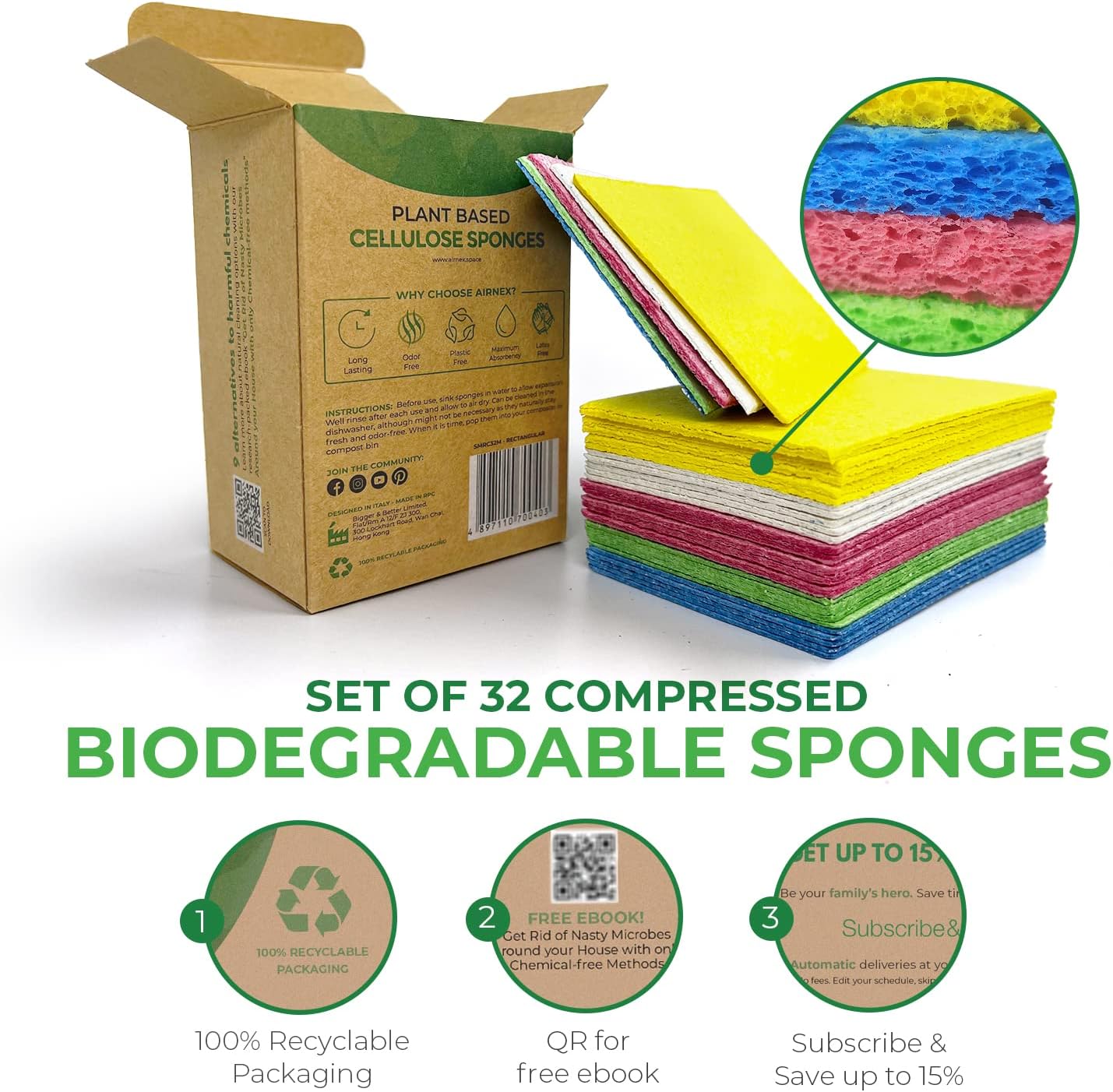 Esponjas celulosa comprimida 32 pzas para platos y hogar