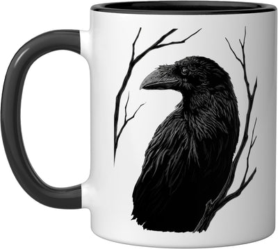 Taza cerámica Black Raven Gothic Art Bird Crow en negro/blanco