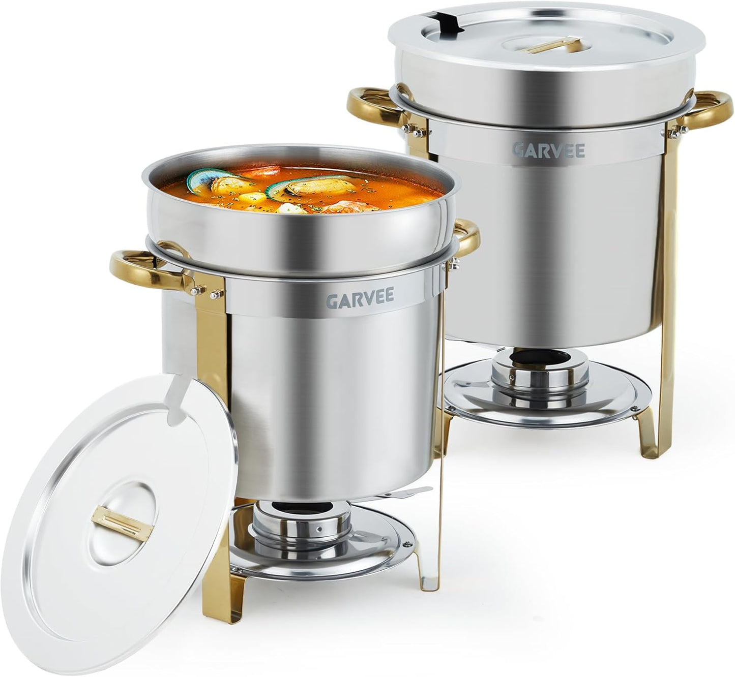 2 Pzas Calentador Sopa Acero Inox 11qt Con Olla