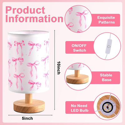 Lámpara mesa lazo rosa para niños LED dormitorio con mesita lino