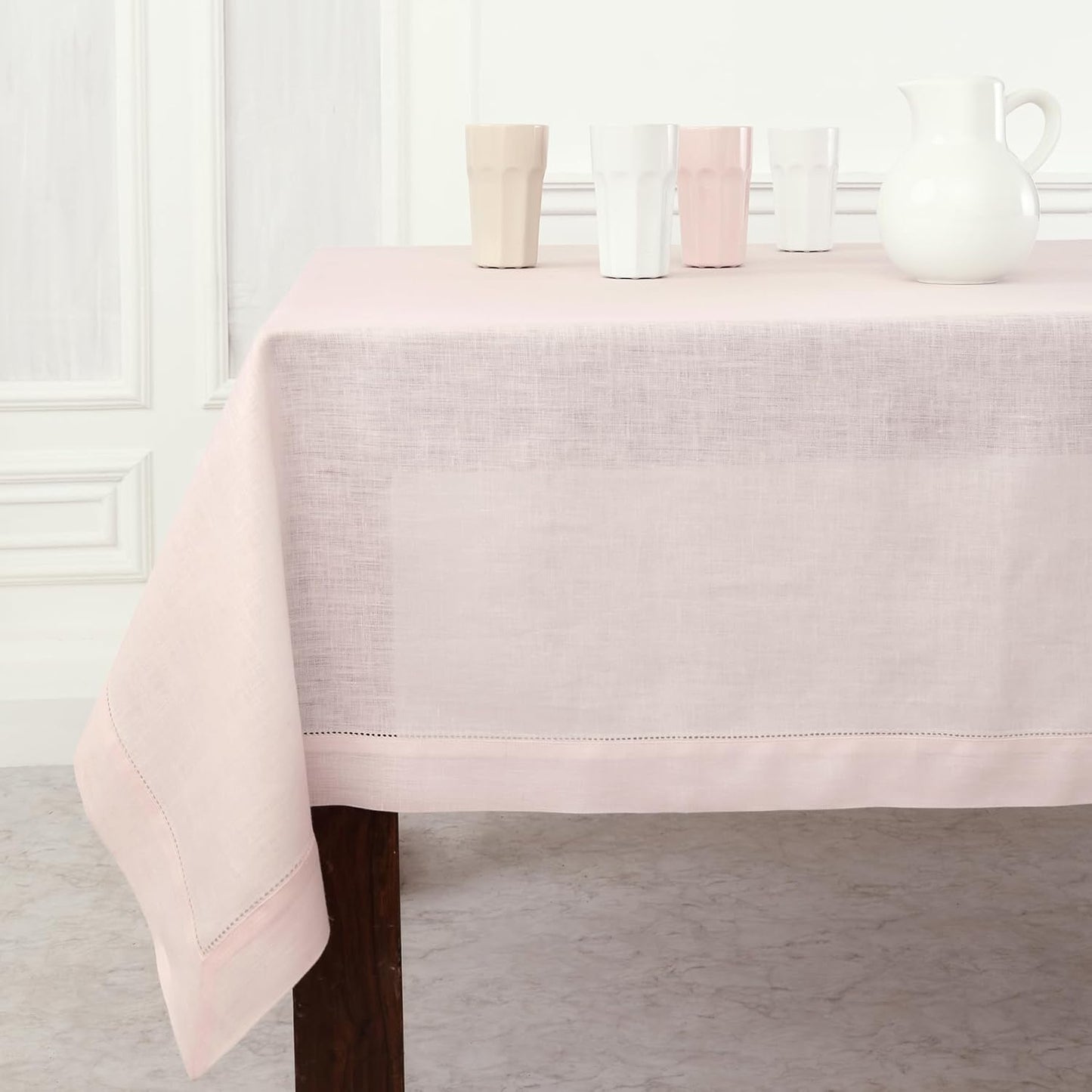 Mantel lino rosa 60x156pulg dobladillo clásico