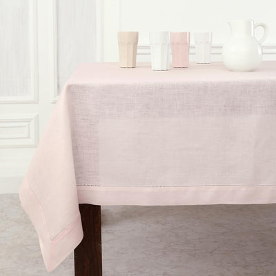Mantel lino rosa 60x156pulg dobladillo clásico