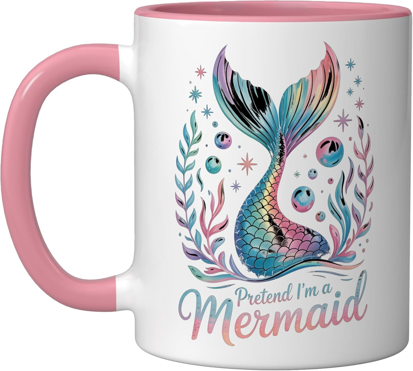 Taza Cerámica Colores Rosa/Blanco Fantasía Sirena