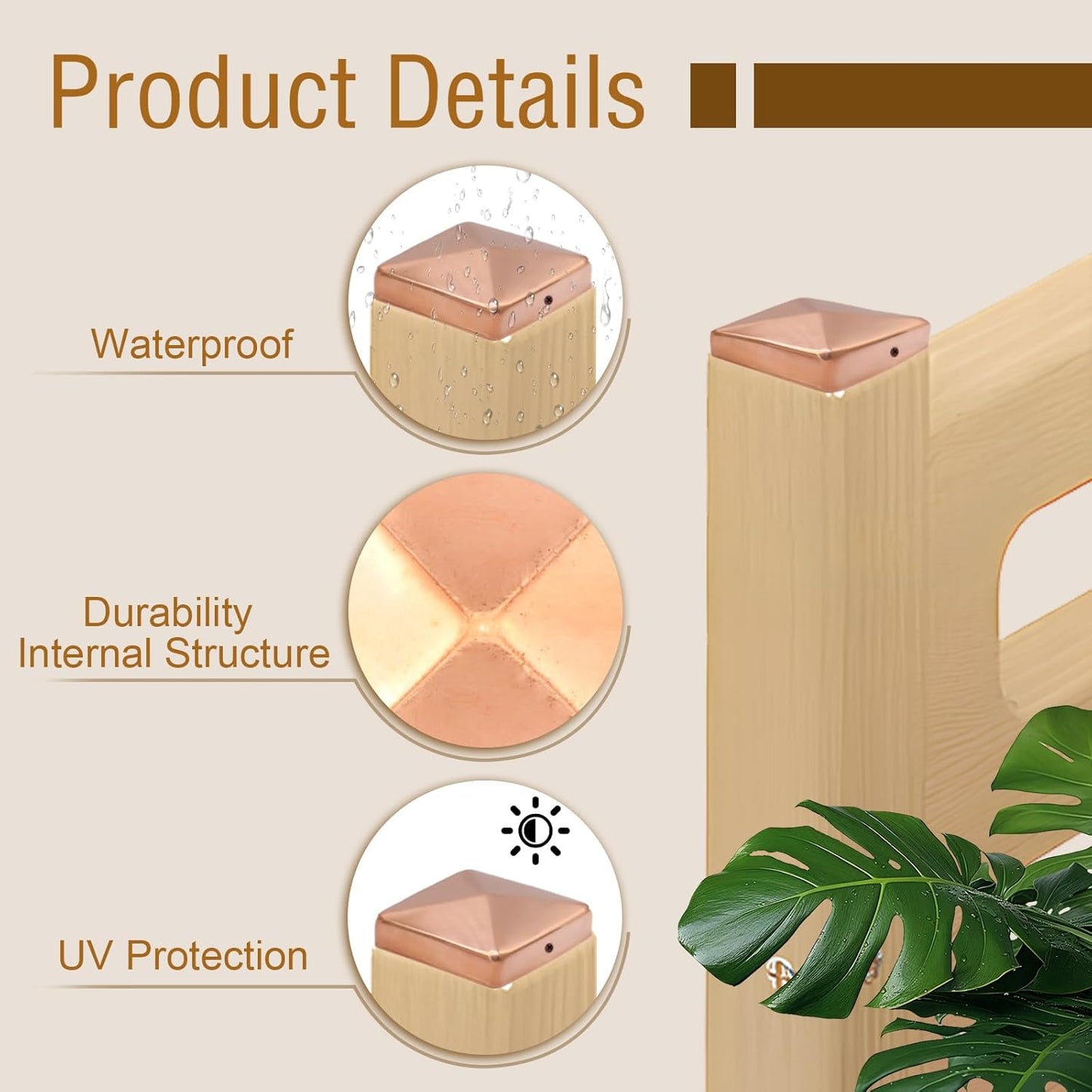 Tapas poste cobre macizo 4x4pulg ajuste 3.5x3.5pulg