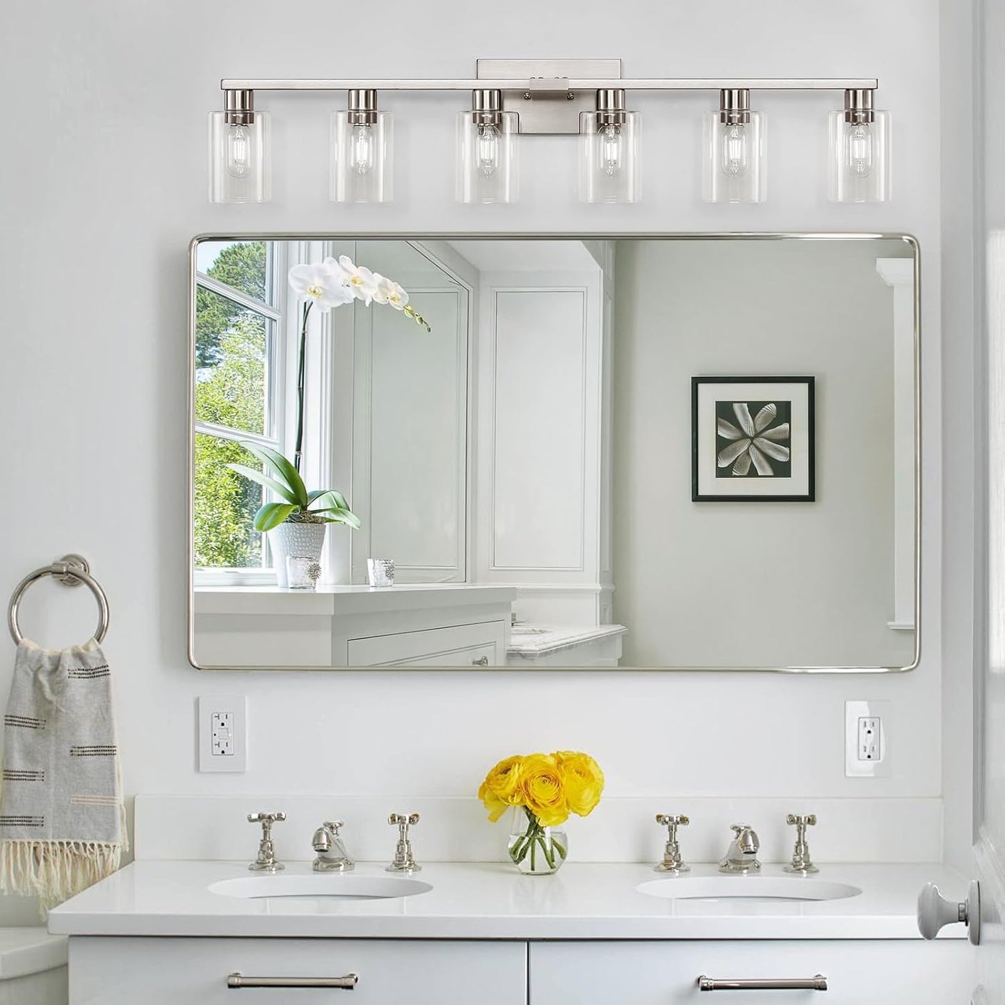 Lámpara baño 6 luces vidrio transparente níquel 40pulg