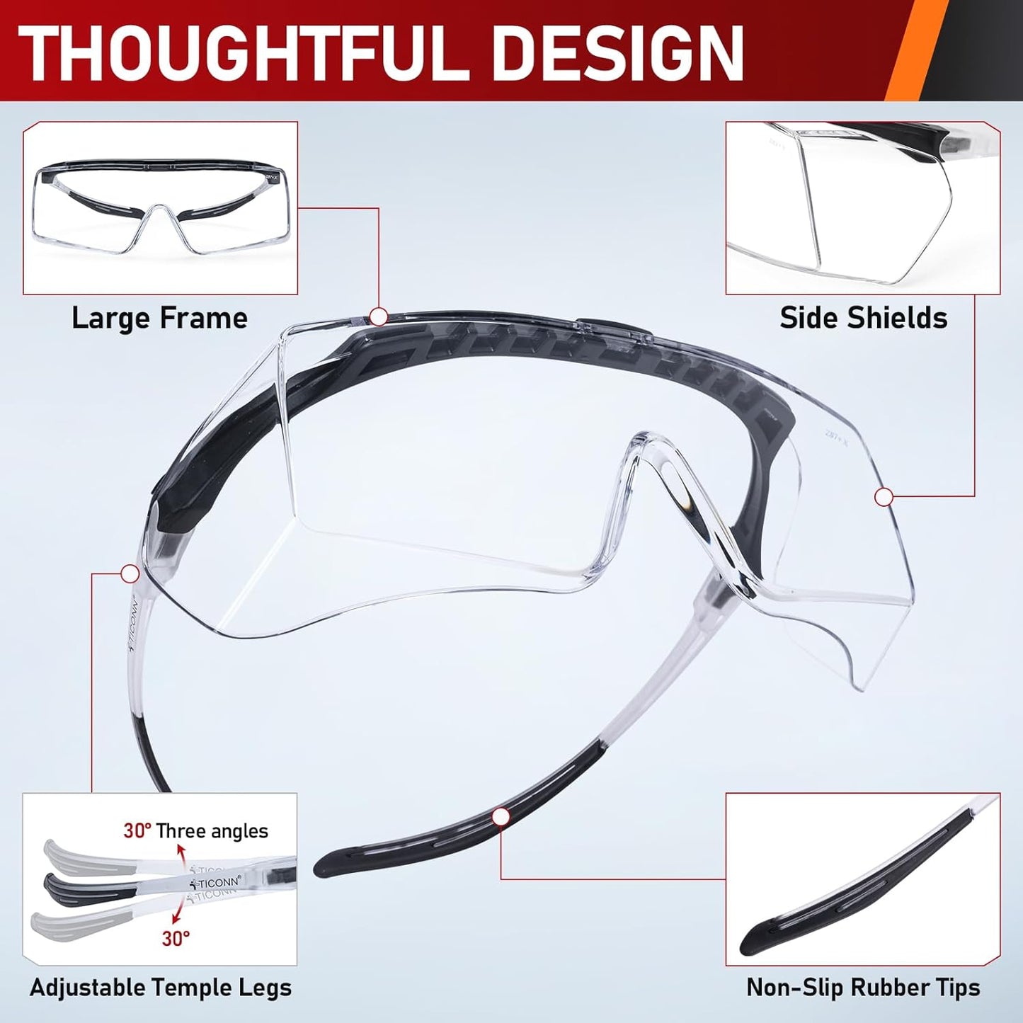Anteojos seguridad antivaho ANSI Z87.1 ajustables UV