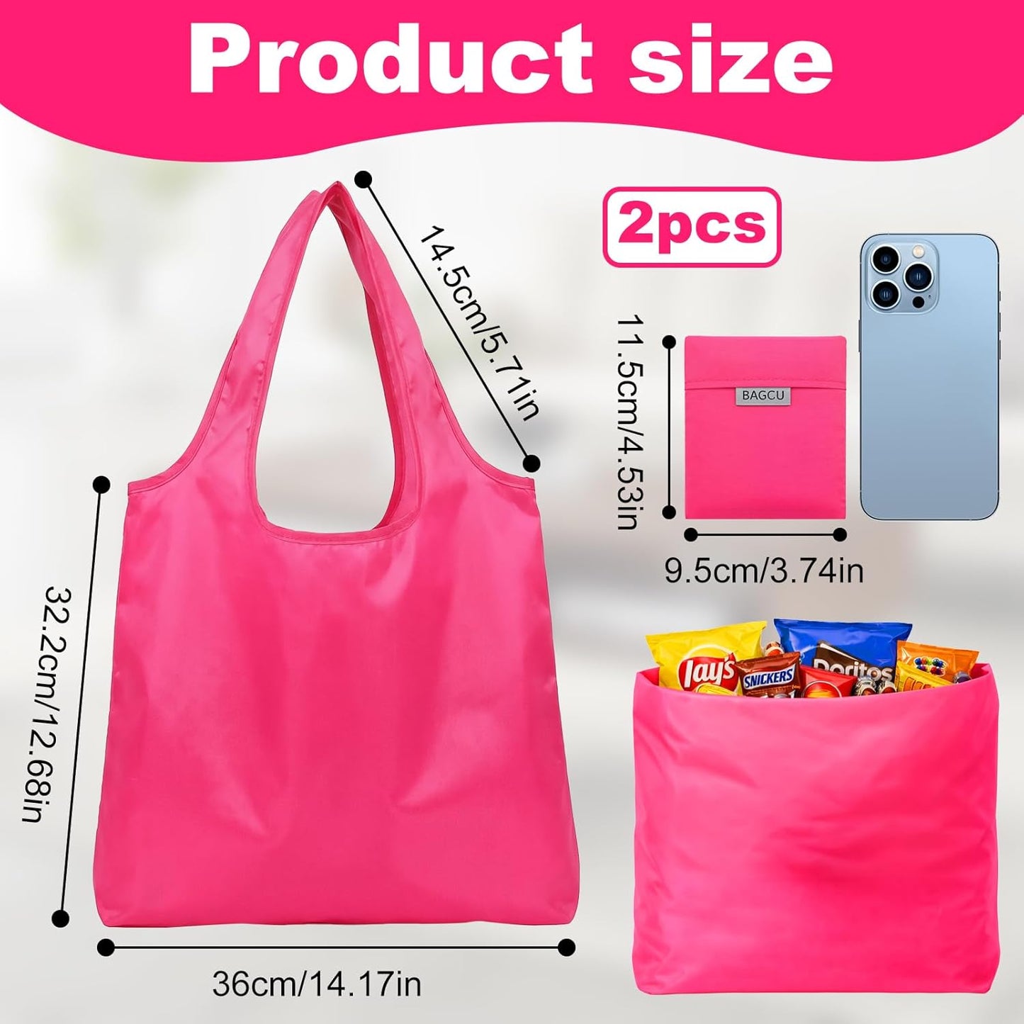 Paquete de 2 bolsas plegables lavables con soporte rosa y negro
