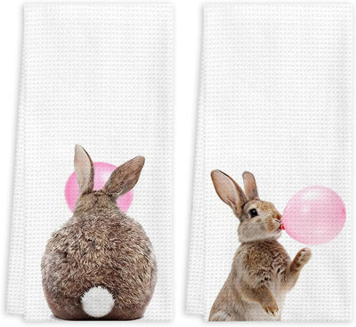 Toallas de cocina y baño con conejo rosa Huester para Pascua 16x24 pulgadas