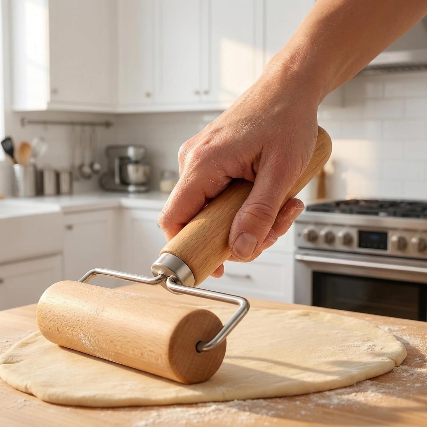 Rodillo T de madera acero inox para masa pizza galletas