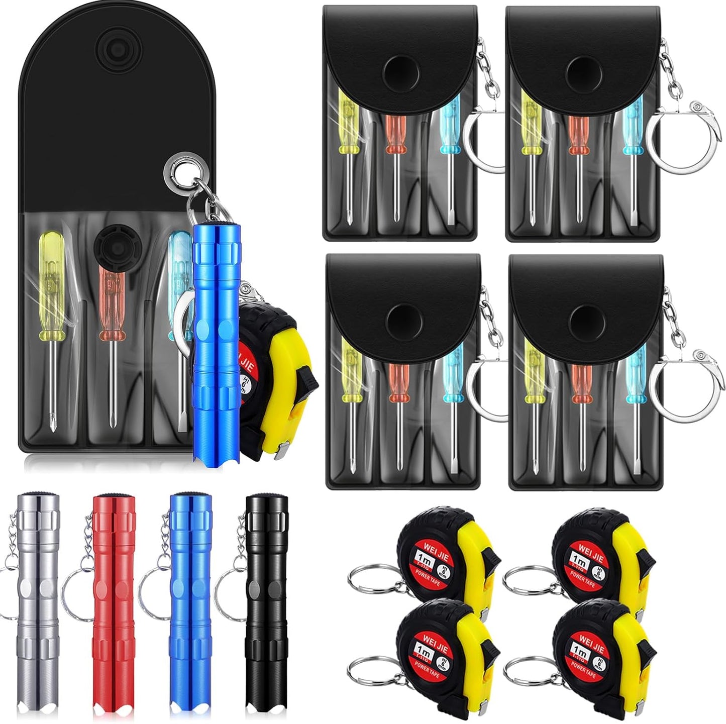 Set 12 Llaveros Cinta Métrica con Destornillador Led Regalo Hombres