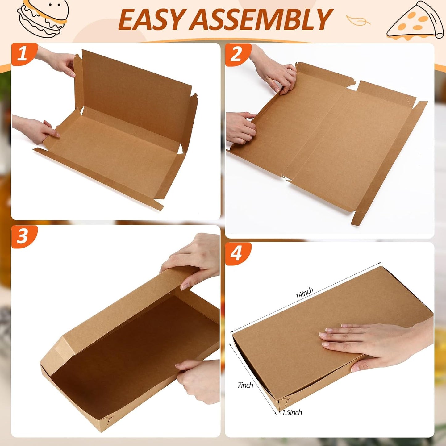 100 Pzas Cajas Pizza 14x7pulg Cartón Rectangular