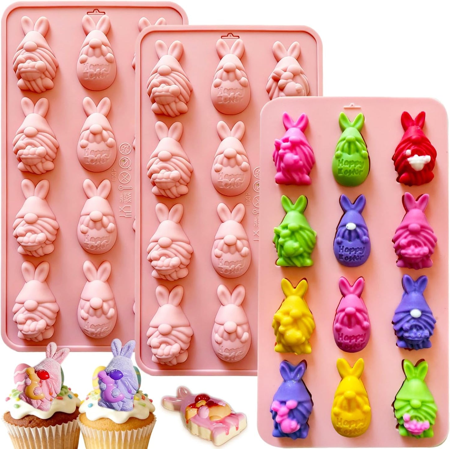 3 Moldes Silicona Pascua 36 Cavidades Mini Conejo Hornear Dulces