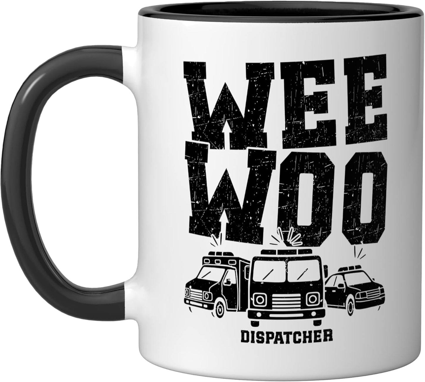 Taza cerámica 911 Dispatcher WEE WOO negra/blanca