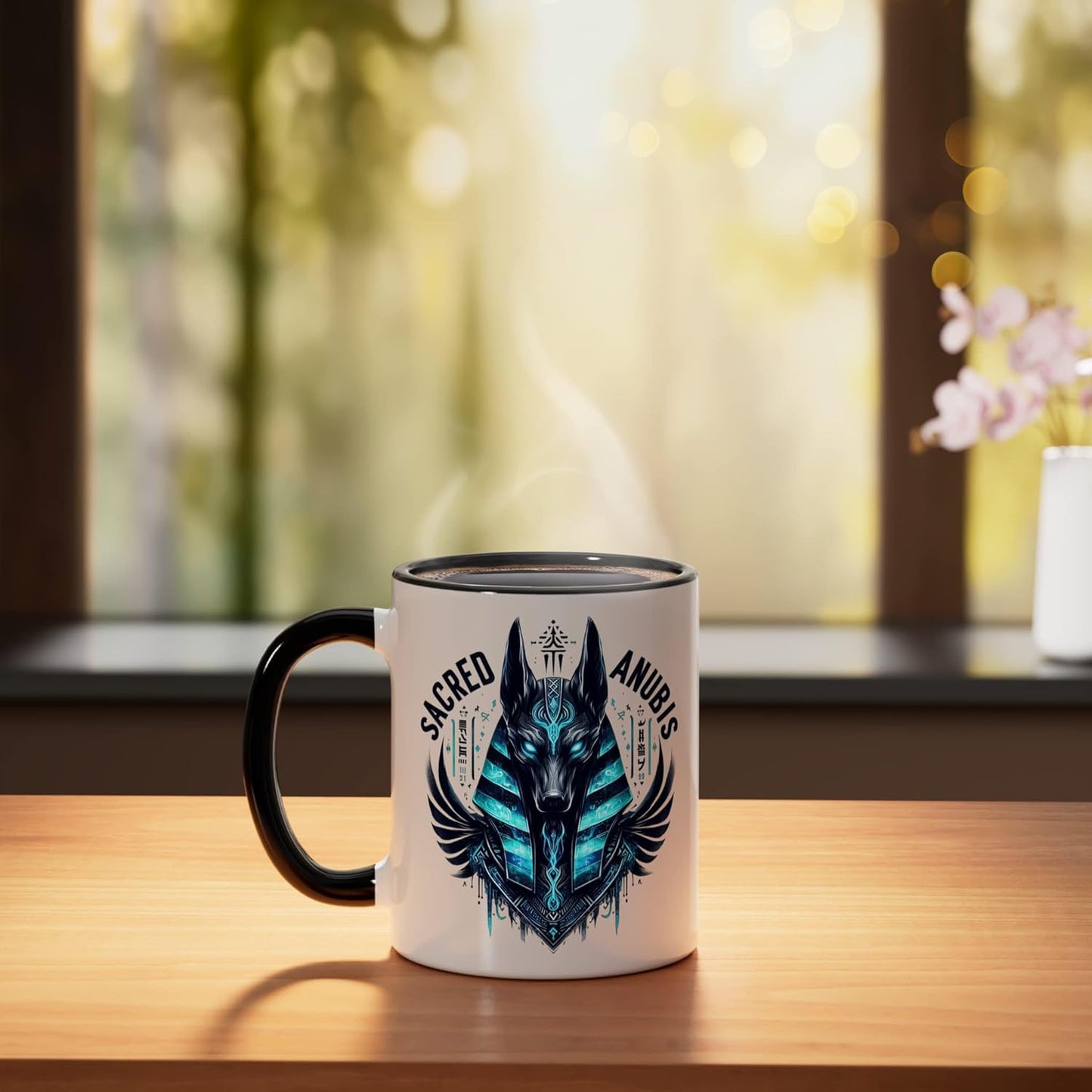 Taza Cerámica Anubis Dios Muerte Egipto Negro/Blanco