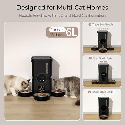 Alimentador automatico para 3 gatos 6L WiFi 15 dias bateria