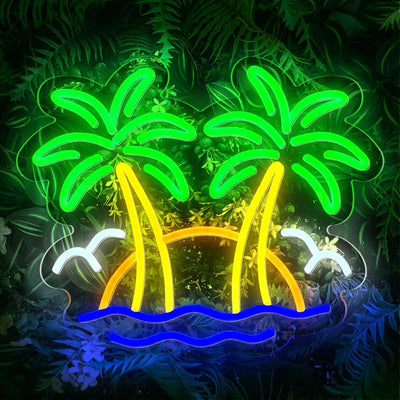 Letrero neón palmera doble luz LED decoración playa bar Tiki