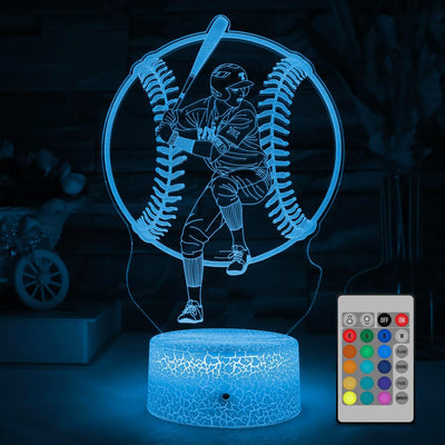 Luz Nocturna Béisbol 3D LED 16 Colores Control Remoto
