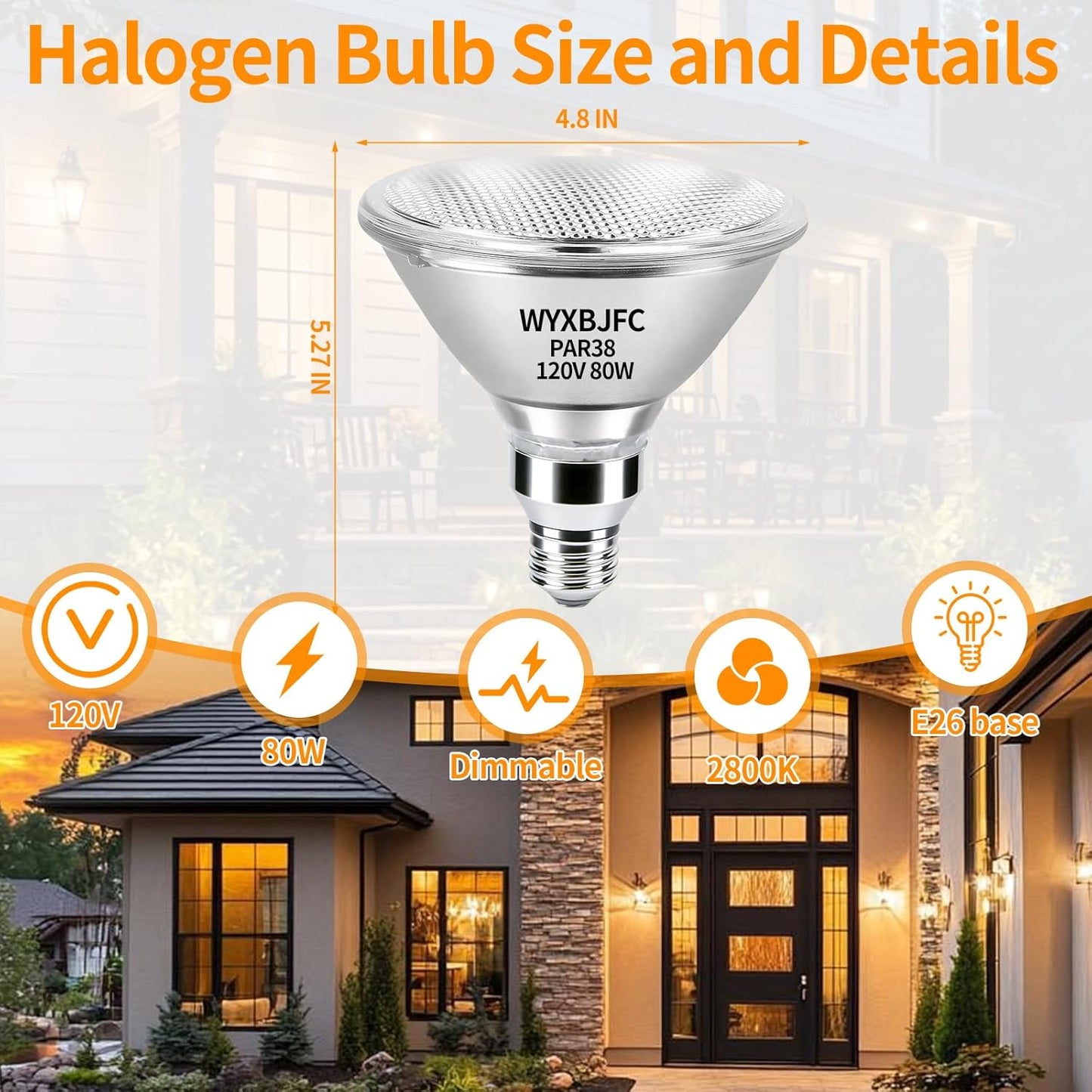 Bombilla inundación exterior pack 2 halógena 80W E26 blanco cálido