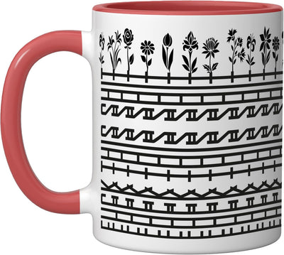 Taza de café cerámica con mensaje oculto humorístico floral rojo/blanco