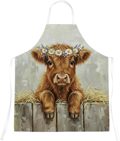 Delantal floral para mujer con imagen de vaca alta impermeable para cocina lavado platos horneado