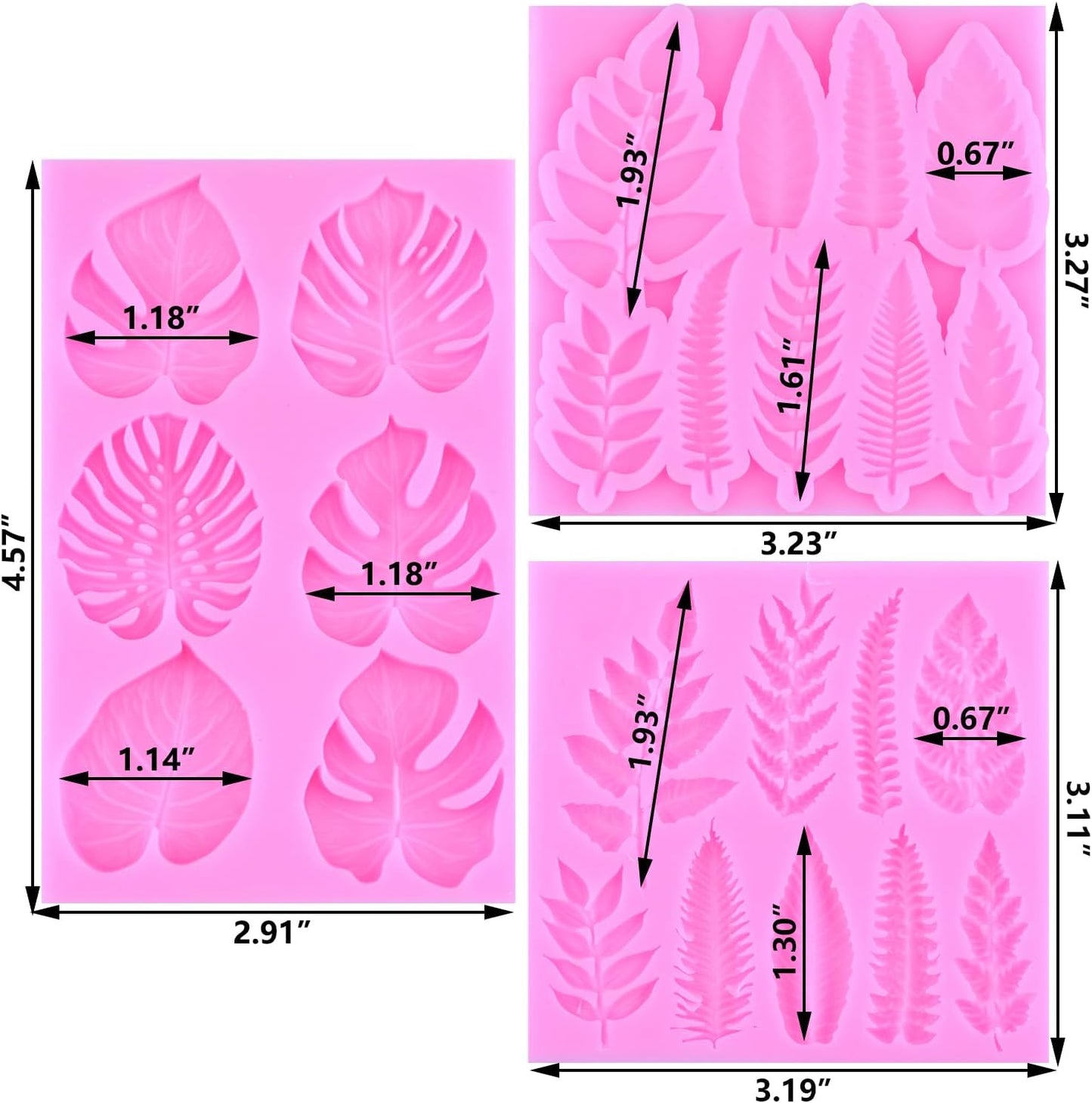 Molde silicona hojas tropicales fondant decoración cupcakes
