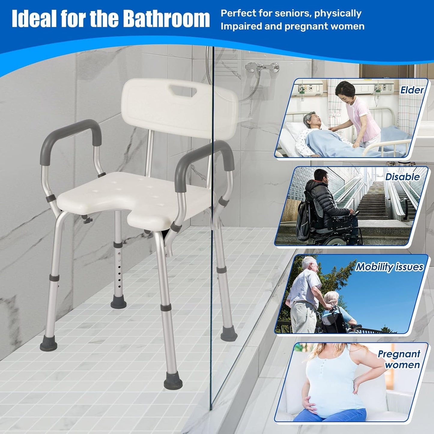 Silla ducha asiento baño 330lb 21pulg almohadillas EVA