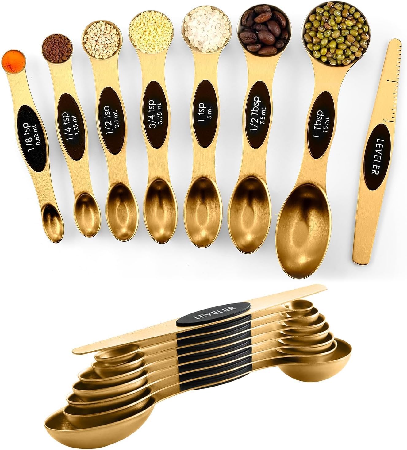 Juego de 8 cucharas medidoras magnéticas de acero inoxidable