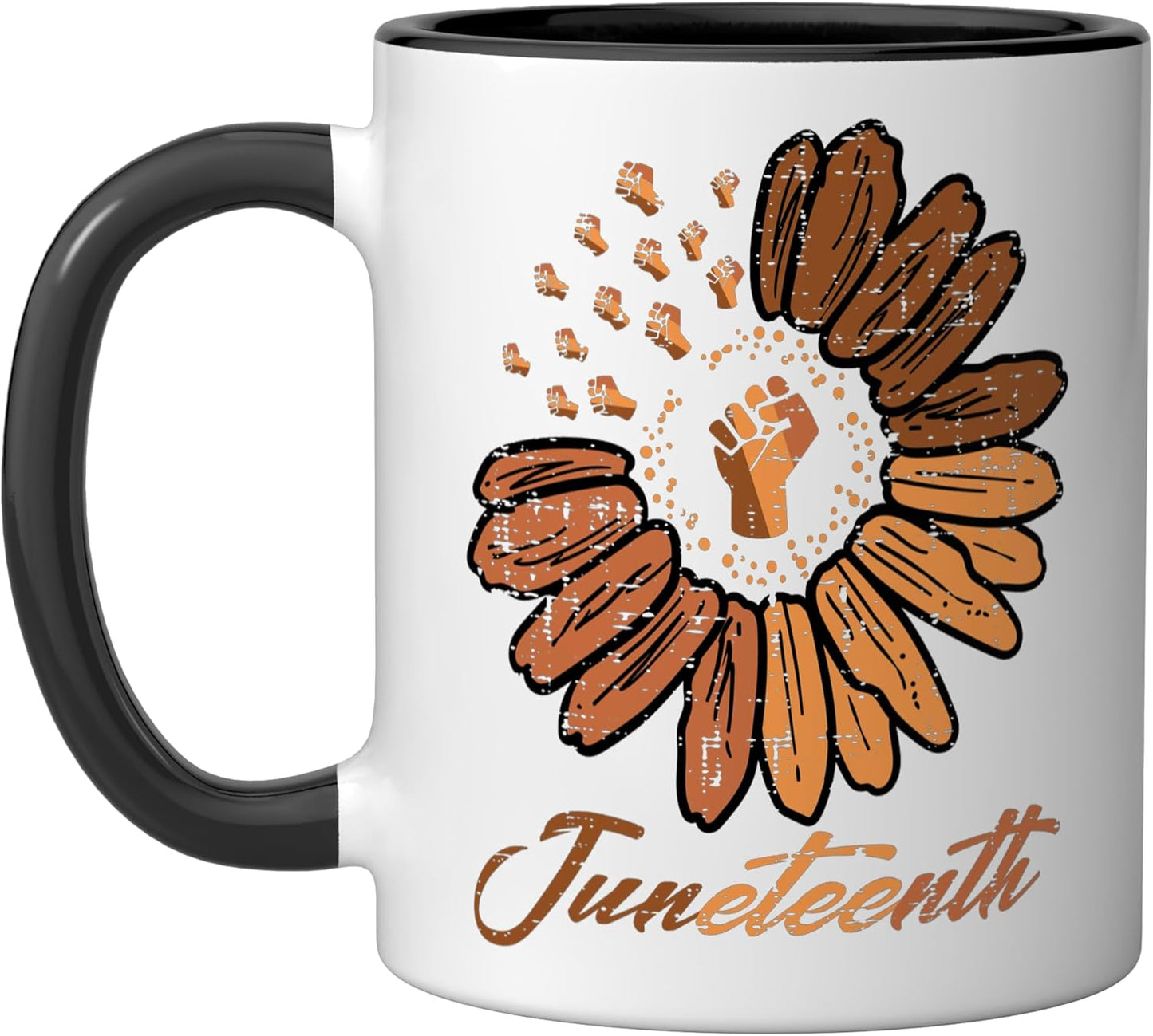 Taza cerámica Juneteenth Melanin Sunflower para mujeres niñas niños adolescentes negro/blanco