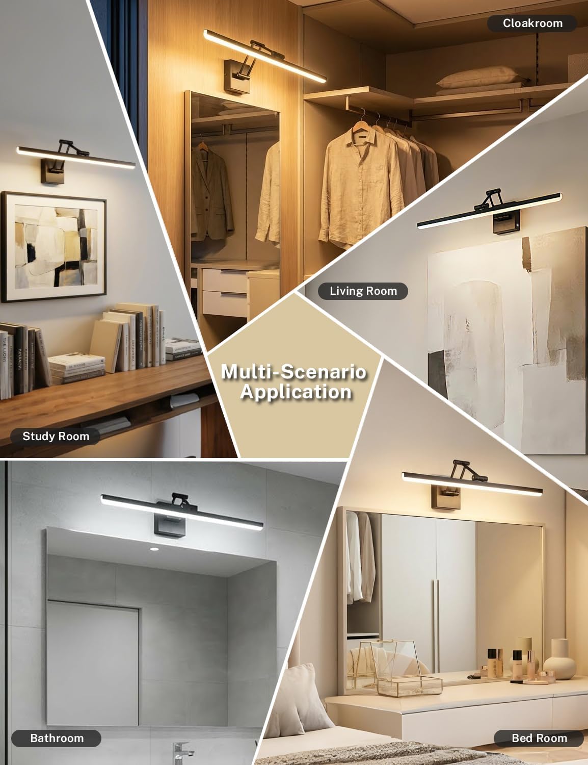 Lámpara baño moderna 24pulg LED negro IP44 regulable