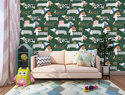 Papel tapiz perro salchicha para niños dormitorio sala juego
