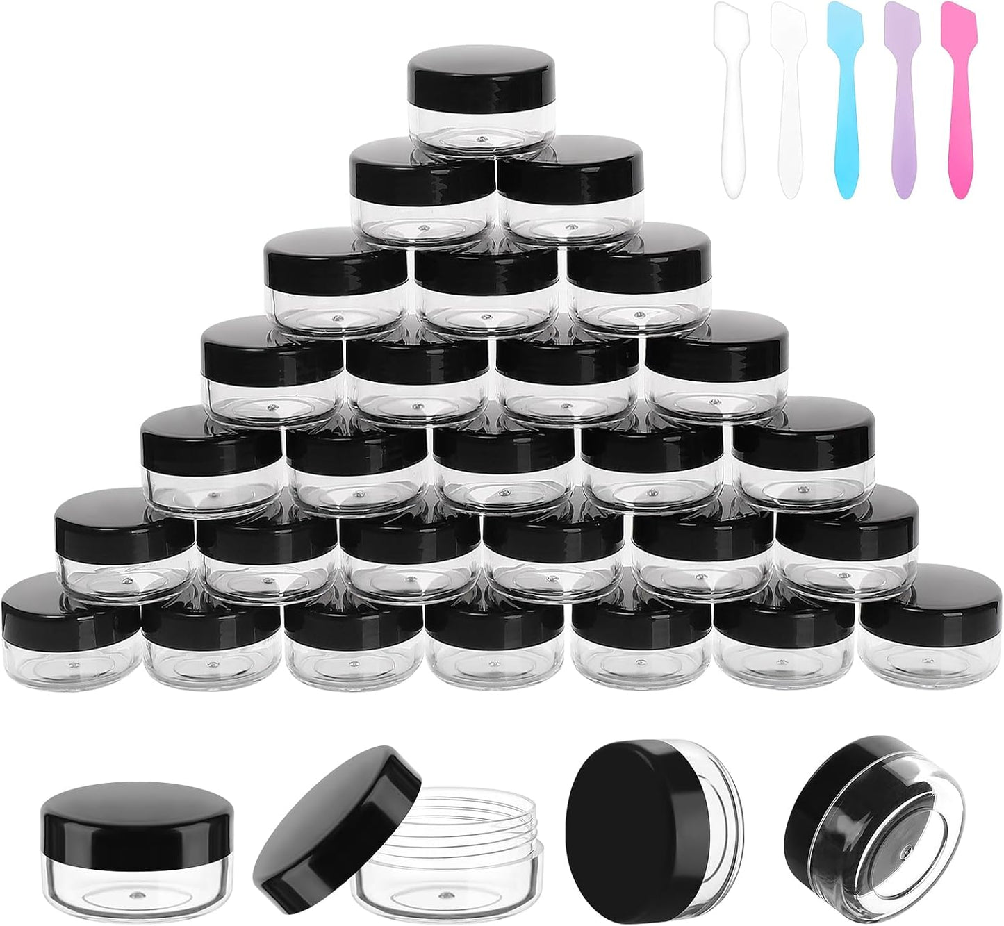 30 Frascos Cosméticos 0.35oz con Tapas y Espátulas Reutilizables