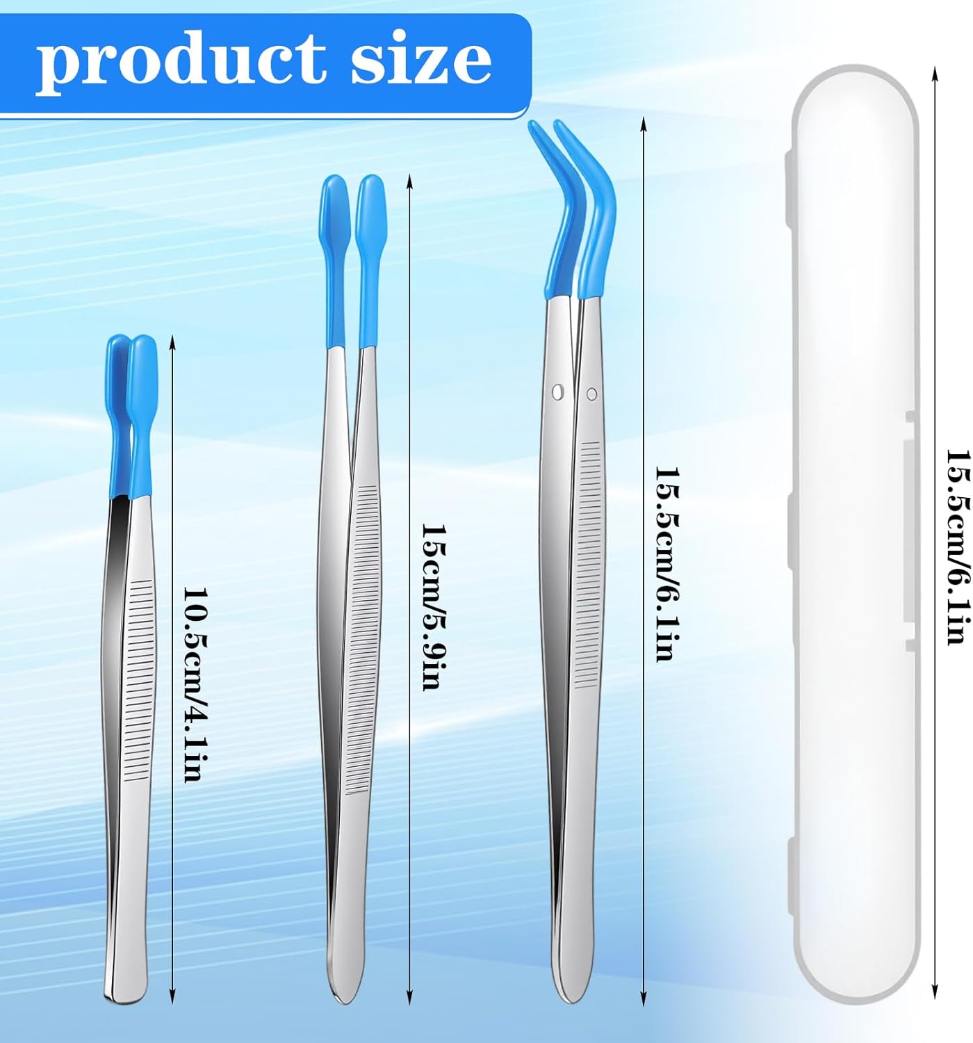 Set 3 Pinzas Silicona Estuche Herramientas Precisión Azul