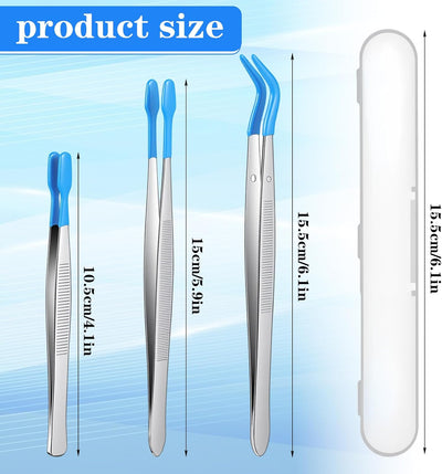 Set 3 Pinzas Silicona Estuche Herramientas Precisión Azul