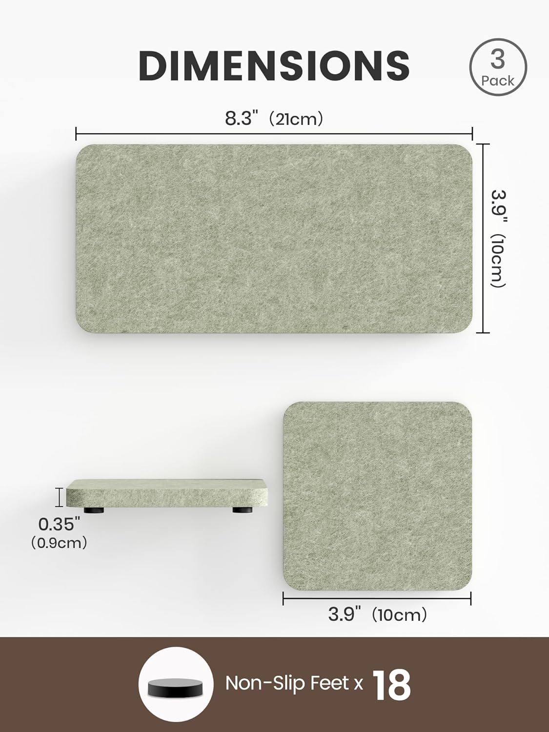 Posavasos de fieltro Fluxynara con pies antideslizantes, resistente al calor, salvia
