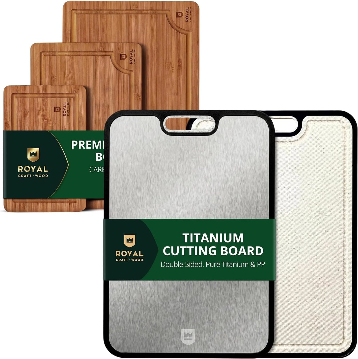 Set Tabla Cortar Bambú y Titanio