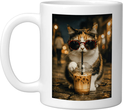Taza Cerámica Gato Bebida Café Hielo Humorista Blanca