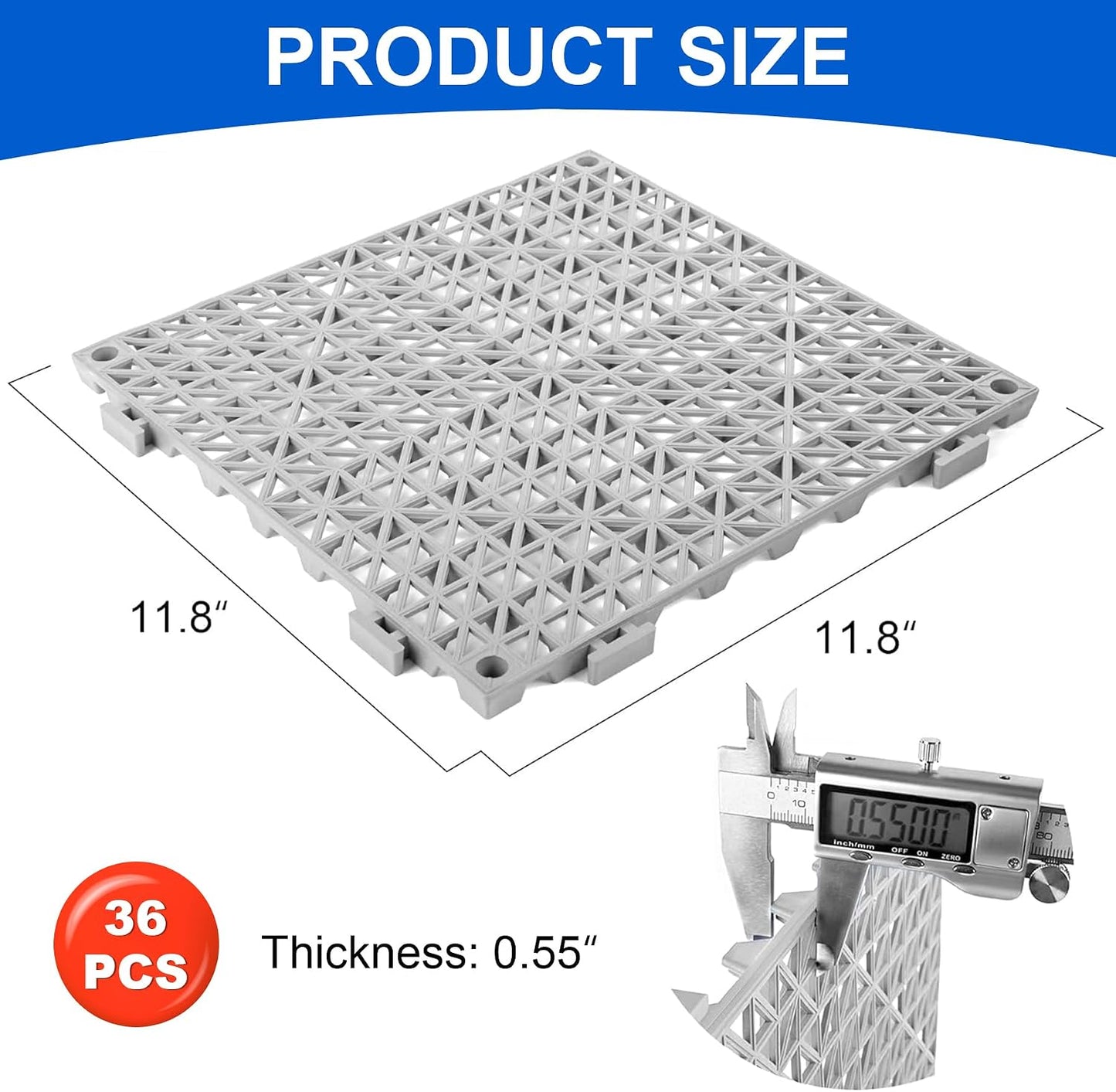 36 Cojines Goma 11.8x11.8pulg Antiderrap Cubierta Gris