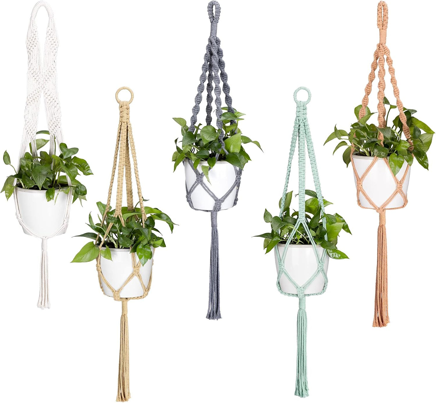 Ganchos macramé algodón para plantas interiores y exteriores set 5