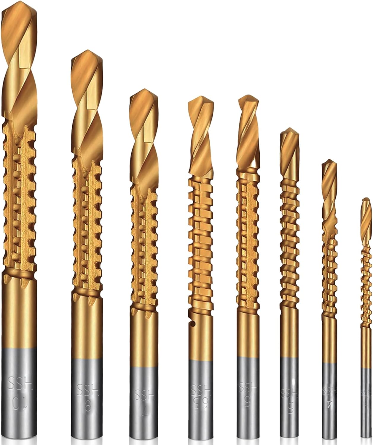 Set 8 Brocas Titanio Corte Lateral 0.18-0.394pulg Carpintería