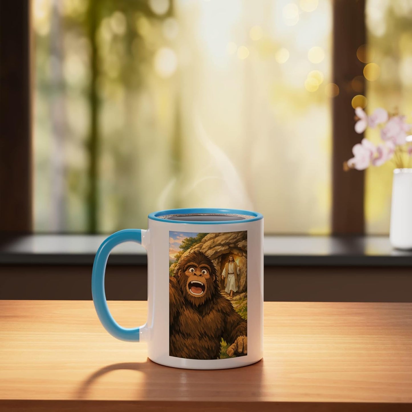 Taza Cerámica Cristiana Bigfoot Resurrección Jesús Azul Blanco