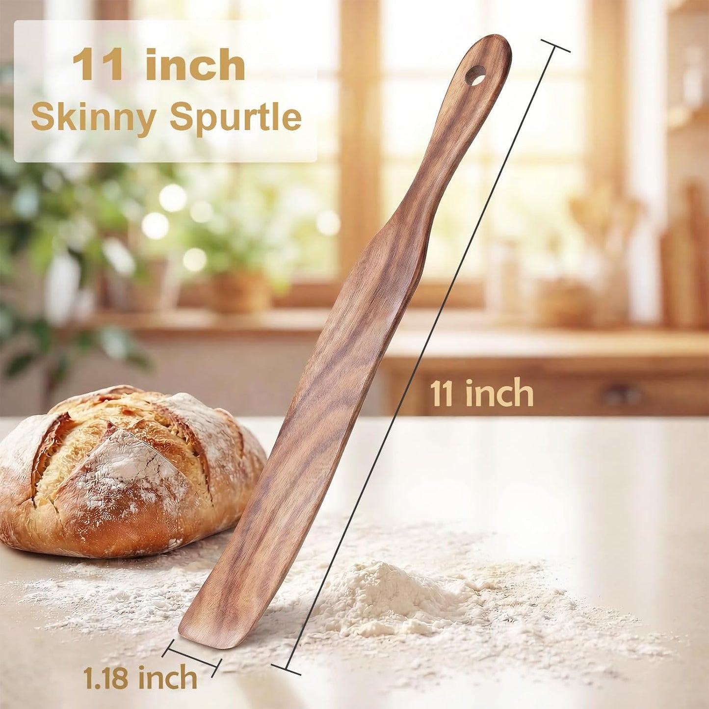 Paquete de 2 espátulas de madera de acacia, cuchara de mango largo y raspador para masa madre, masa, mermelada y rebozado