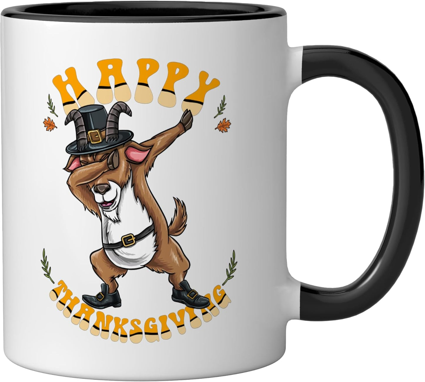 Taza cerámica para niños Pilgrim Goat Happy Thanksgiving Negro/Blanco