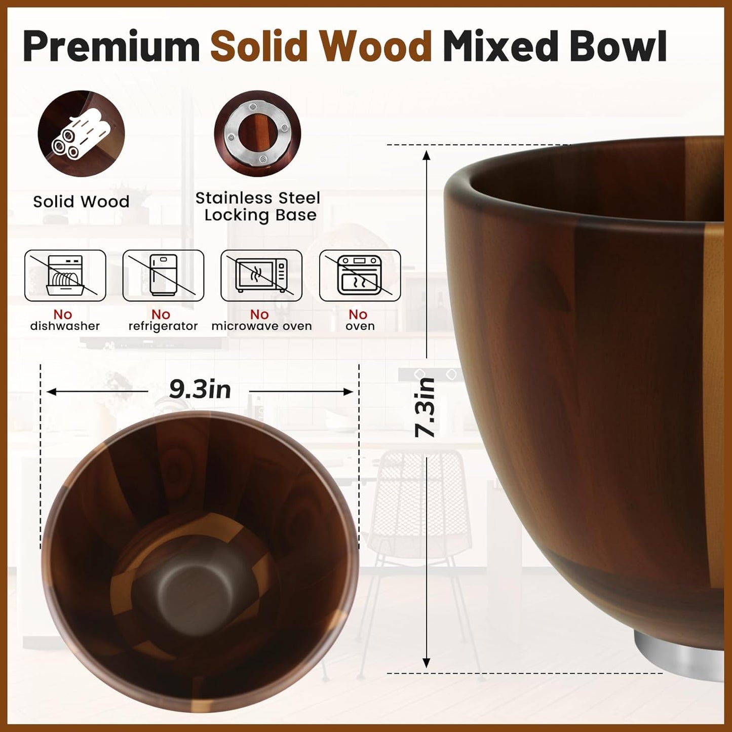 Tazón mixto de madera de nogal para KitchenAid