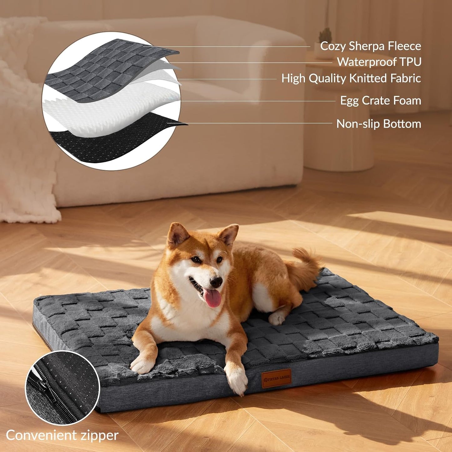 Cama ortopédica perros grandes 42x28pulg impermeable gris
