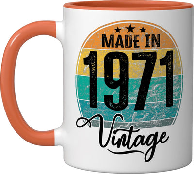 Taza Cerámica Cumpleaños Año 1971 Naranja/Blanco